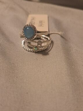 Silver Stackable Ring Set with Light Blue Cabochon